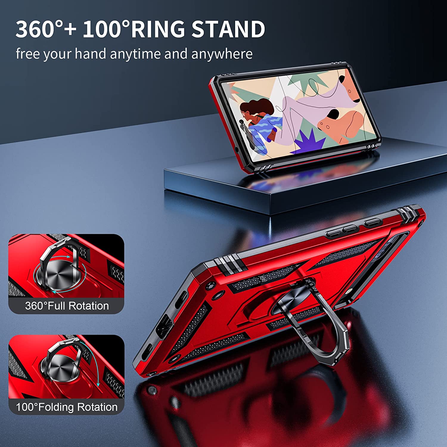 Google Pixel 6a Ring Kickstand Rugged Phone Case - Red