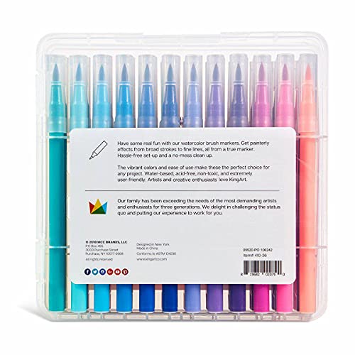 KINGART 36-Color Watercolor Brush Markers Set