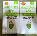 Compostable Baby Diaper Bags 120 Count, 2 Pack