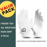 FINGER TEN All Weather Golf Gloves 3 Pack