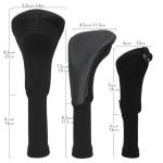 3-Piece Neoprene Golf Club Headcover Set - Black