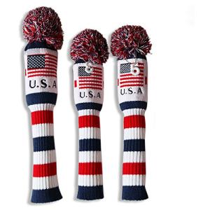 US Flag Knit Pom Pom Golf Head Cover Set