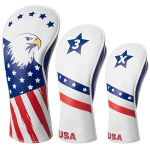 Fitense 3-Pack Golf Club Head Covers USA Flags
