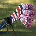 US Flag Knit Pom Pom Golf Head Cover Set