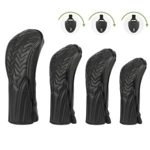 4pcs Golf Club Head Covers with Tags - Black