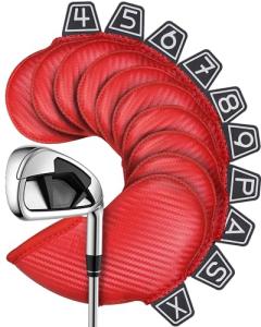 10-Piece Black Leather Golf Iron Headcover Set