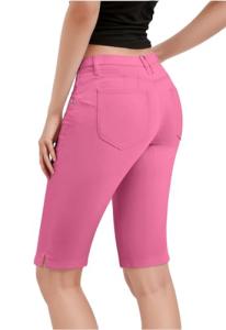 Womens Comfy Butt Lift Stretch Bermuda Shorts Pink