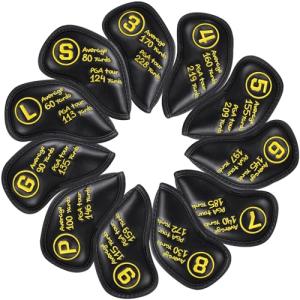 11-Pack Black PU Leather Golf Iron Head Covers