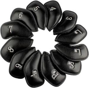 12-Pack Thick Leather Golf Iron Head Covers Set