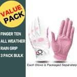 FINGER TEN Women's Golf Gloves - 3 Pack