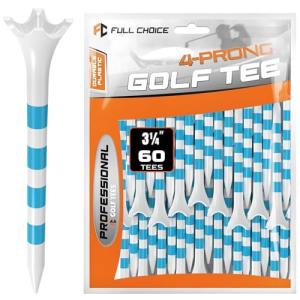 60 Pack Plastic Golf Tees - 3-1/4" White Blue Stripes