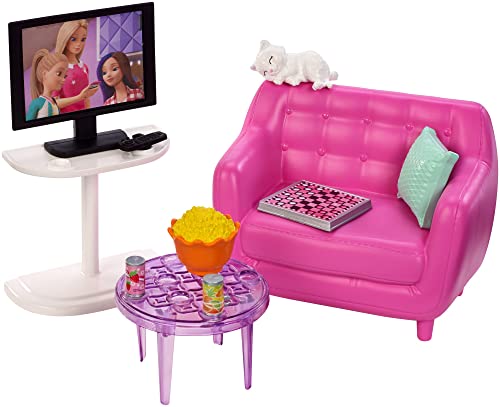 Barbie Living Room Playset with Kitten & Accessories
