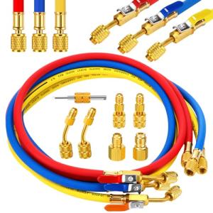Innconee 10 Pack AC Gauge Hose Set with Adapters