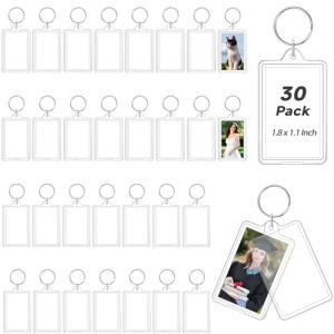 30 Pack Acrylic Photo Keychain Holders for DIY
