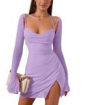 Halter Flounce Sleeve Mini Dress in Lilac