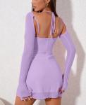 Halter Flounce Sleeve Mini Dress in Lilac