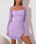 Halter Flounce Sleeve Mini Dress in Lilac