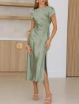 Satin Backless Midi Dress with Twist Cap Sleeves