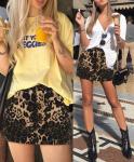 Leopard Print Mini Skirt Jean Skort for Women