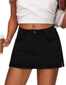High-Waisted Black Jean Skirt with Side Slit