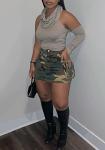 Molisry Women's Camouflage Mini Skirt with Split
