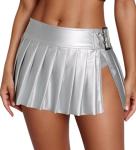 Shiny Silver Mini Skirt with Slit