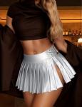 Shiny Silver Mini Skirt with Slit
