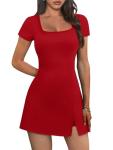 Women's Athletic Tennis Dress with Shorts - Red