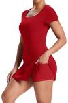 Women's Athletic Tennis Dress with Shorts - Red