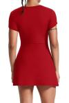 Women's Athletic Tennis Dress with Shorts - Red