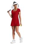 Women's Athletic Tennis Dress with Shorts - Red