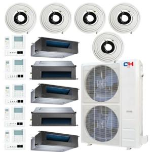 48,000 BTU 5 Zone 9k+9k+9k+9k+9k Concealed Duct Mini Split with Installation Kits, 20.5 SEER2 4 Ton Penta Zone Five Zone Slim Duct Air Conditioners