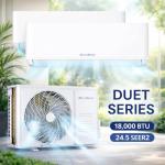Vtronix Classic America DUET Series 18,000 BTU Outdoor Unit and Two 9000 BTU Mini Split Indoor Air Handler Dual Zone, Wall-Mounted, Quiet Operation, Cooling & Heating, 24.5 SEER2