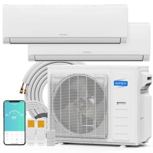ROVSUN 38000 BTU Dual Zone WIFI Mini Split AC/Heating System, 20 SEER2 2 Zone (12K/24K) BTU Ductless Split Air Conditioner with Pre-Charged Condenser, Heat Pump & 25Ft Line Set, 208-230V