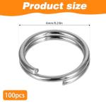 100 Pcs 6mm Mini Split Rings, Small Keyring Loop Double Loops Opean Jump Rings for Jewelry Making Stainless Steel Metal Ring Connectors for Necklaces Bracelets Earrings Crafts DIY Crafts (Silver)