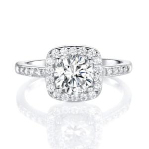 18K White Gold Plated Halo Promise Ring