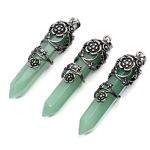 Antique Silver Flower Aventurine Healing Necklace