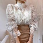 Chic Long Sleeve Lace Trim Blouse for Women