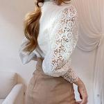 Chic Long Sleeve Lace Trim Blouse for Women