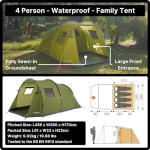 Eurohike Sendero Tent for Four People with Porch and Living Area, 4 Man, Easy to Pitch, Tunnel, Sewn In Groundsheet, Family Camping, Festivals, Wild Camping, Backpacking, 2000mm HH (Green)