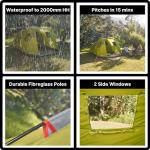 Eurohike Sendero Tent for Four People with Porch and Living Area, 4 Man, Easy to Pitch, Tunnel, Sewn In Groundsheet, Family Camping, Festivals, Wild Camping, Backpacking, 2000mm HH (Green)