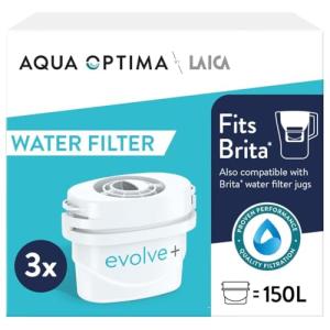 Aqua Optima Evolve+ Water Filter Cartridges 3 Pack - Fits Brita Jugs & Alternative for Maxtra Filters* - Reduces Limescale, Chlorine and Other Impurities - by LAICA (Packaging May Vary)