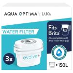 Aqua Optima Evolve+ Water Filter Cartridges 3 Pack - Fits Brita Jugs & Alternative for Maxtra Filters* - Reduces Limescale, Chlorine and Other Impurities - by LAICA (Packaging May Vary)