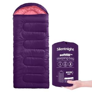 Silentnight Sleeping Bag for Adults - 3 Season Lightweight Soft Thick Cosy Warm Mummy Sleeping Bag for Spring Summer Camping Hiking Outdoor Travel for Warm and Cold Weather - Purple