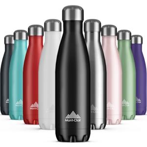 Mont-Clair Stainless Steel Water Bottle, Vacuum Insulated - BPA Free, 12h Hot & 24h Cold Drinks, Metal Water Bottle 500ml Leakproof, Ideal for Adult, Kids, Running - Black