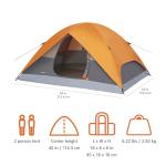 Amazon Basics Dome Camping Tent with Rainfly and Carry Bag, 3-Season Easy Set-Up Tent, 2 Person, Orange And Grey
