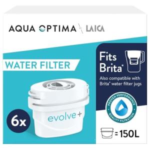 Aqua Optima Evolve+ Water Filter Cartridges 6 Pack - Fits Brita Jugs & Alternative for Maxtra Filters* - Reduces Limescale, Chlorine and Other Impurities - by LAICA (Packaging May Vary)