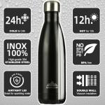 Mont-Clair Stainless Steel Water Bottle, Vacuum Insulated - BPA Free, 12h Hot & 24h Cold Drinks, Metal Water Bottle 500ml Leakproof, Ideal for Adult, Kids, Running - Black