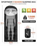 Sportneer Sleeping Bags for Adults - Kids Sleeping Bag 3-4 Season Lightweight Backpacking Sleeping Bag Cold Weather & Warm, Compact, Single Adult Girls Boys Camping Sleep Bag