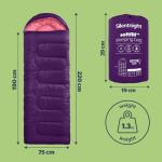 Silentnight Sleeping Bag for Adults - 3 Season Lightweight Soft Thick Cosy Warm Mummy Sleeping Bag for Spring Summer Camping Hiking Outdoor Travel for Warm and Cold Weather - Purple